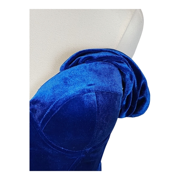 Revolve Line & Dot Du Jour Velvet Corset Top Royal Blue Off Shoulder Bustier XS - Picture 3 of 11